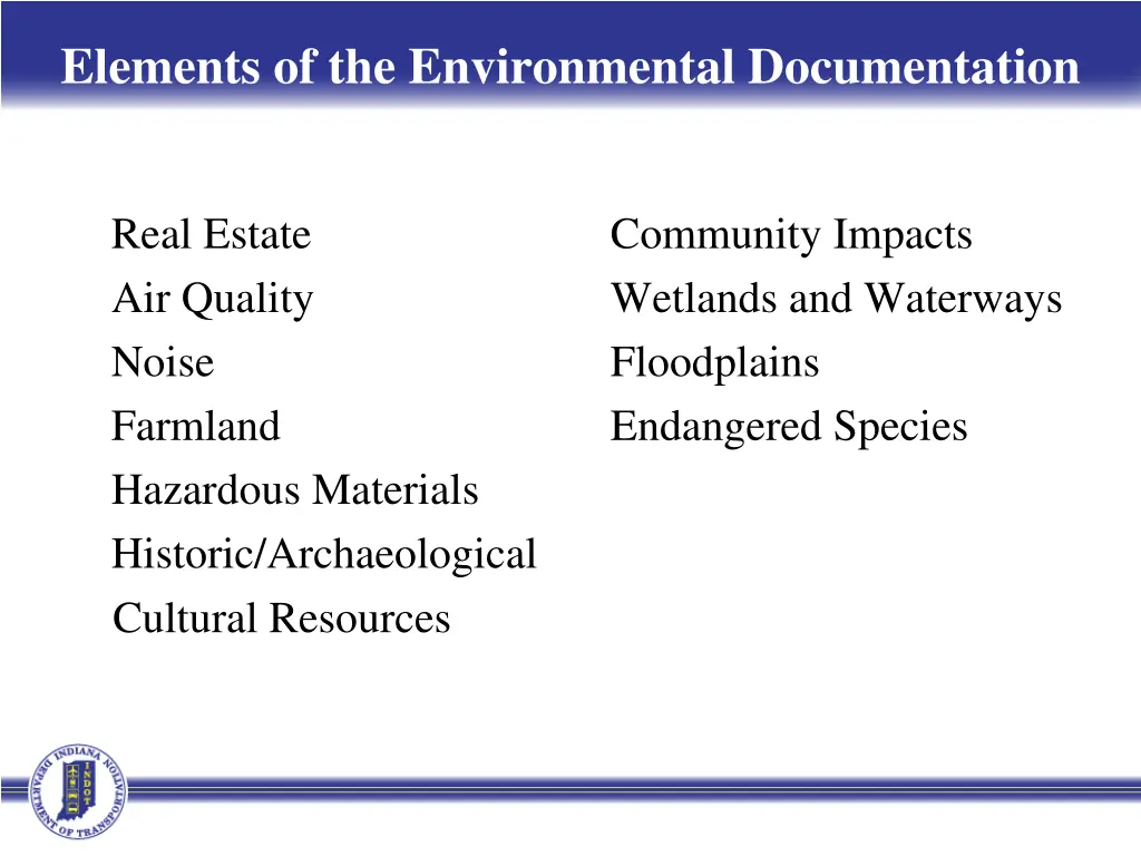 elements of the environmental documentation