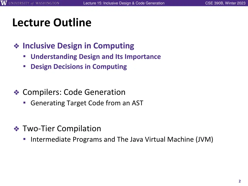 lecture 15 inclusive design code generation 1