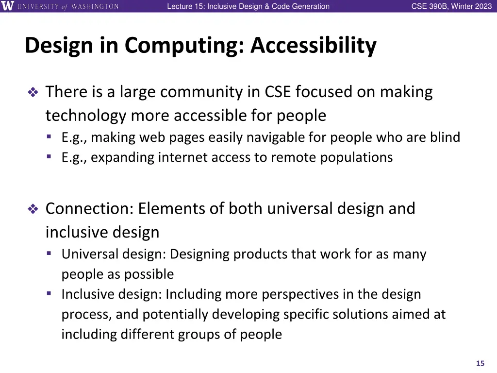lecture 15 inclusive design code generation 14