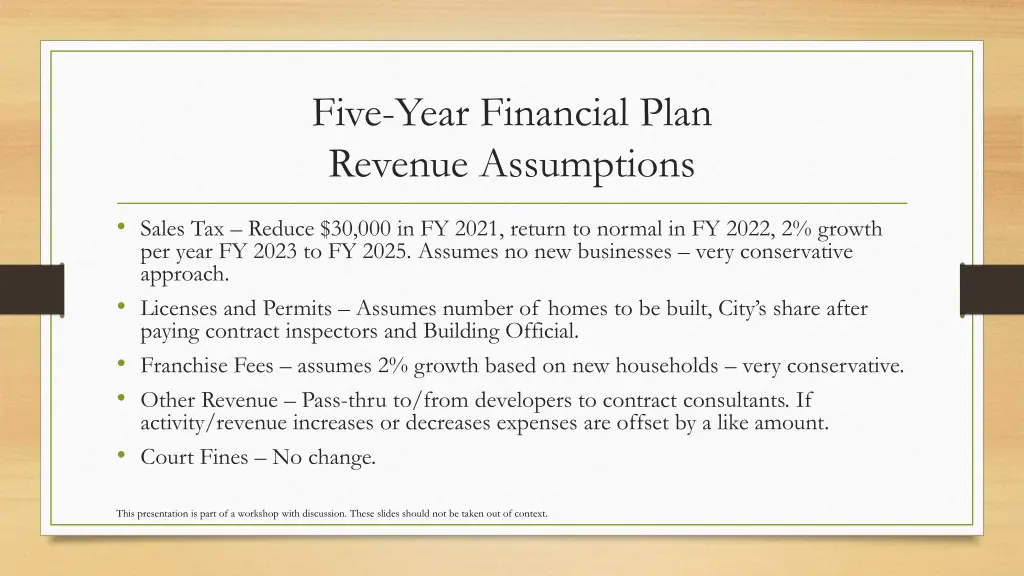 five year financial plan revenue assumptions 1