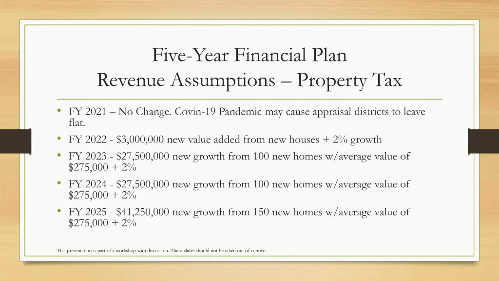 five year financial plan revenue assumptions
