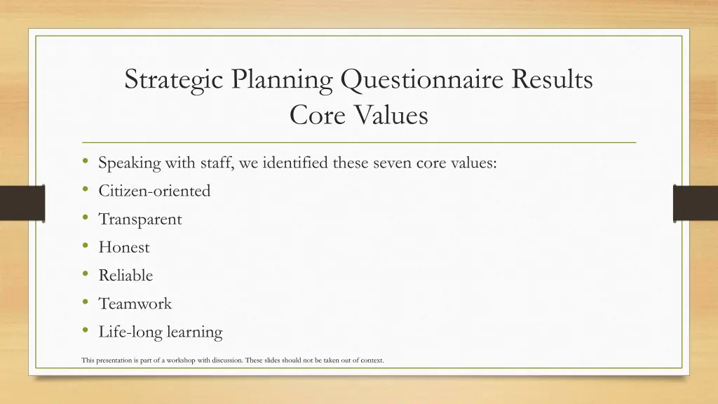 strategic planning questionnaire results core