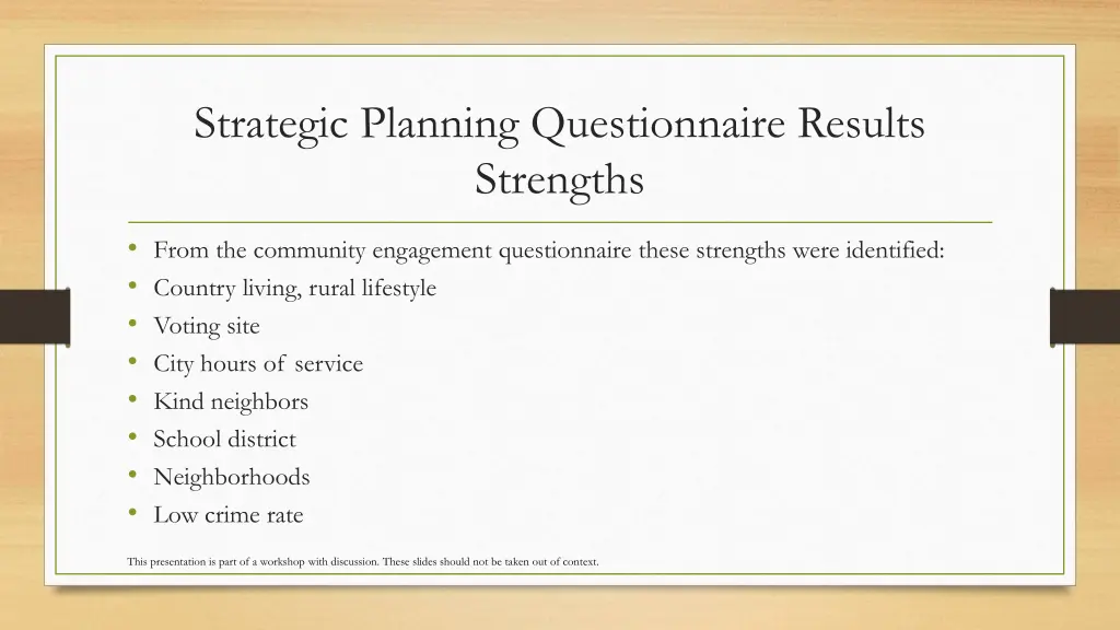 strategic planning questionnaire results strengths