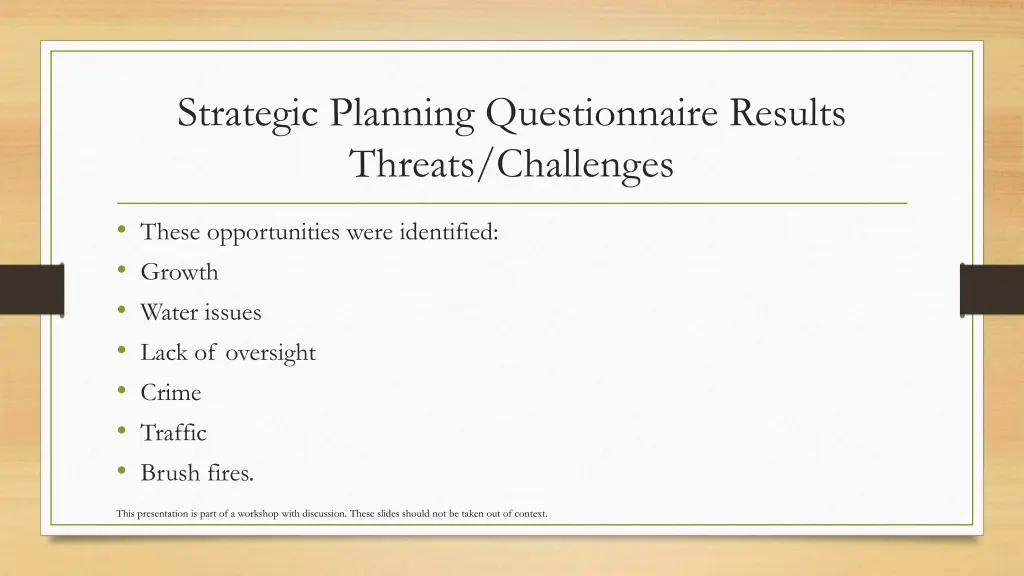 strategic planning questionnaire results threats