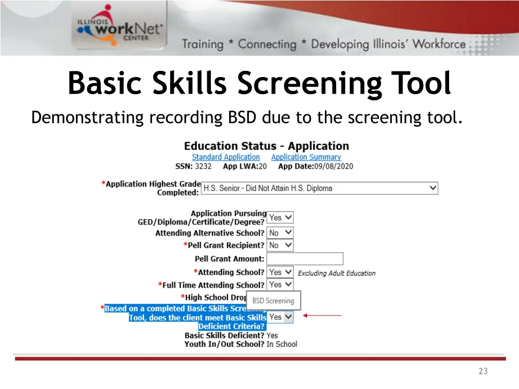 basic skills screening tool demonstrating