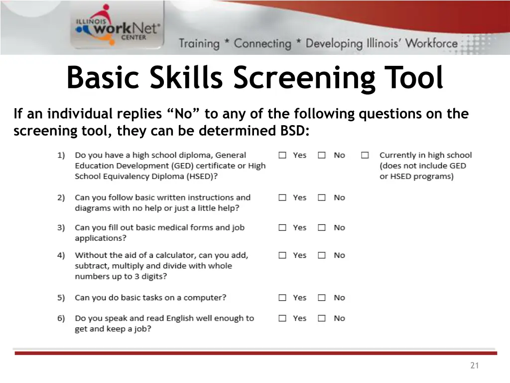 basic skills screening tool