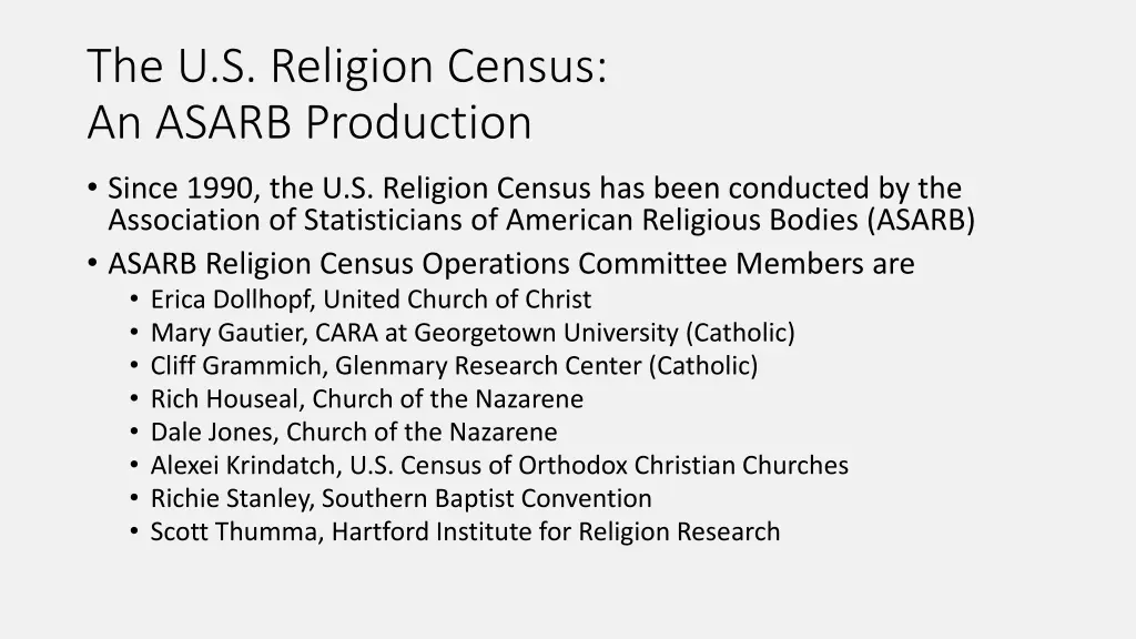 the u s religion census an asarb production 1