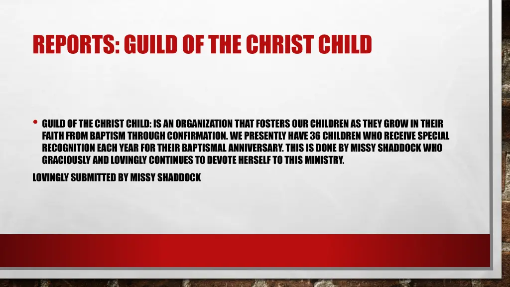 reports guild of the christ child