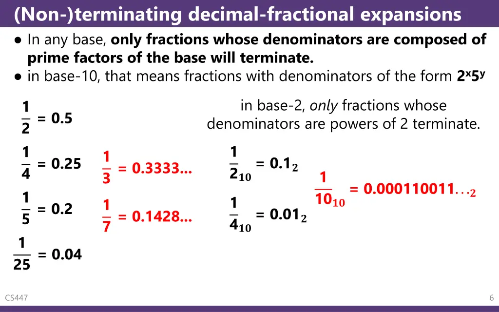 non terminating decimal fractional expansions