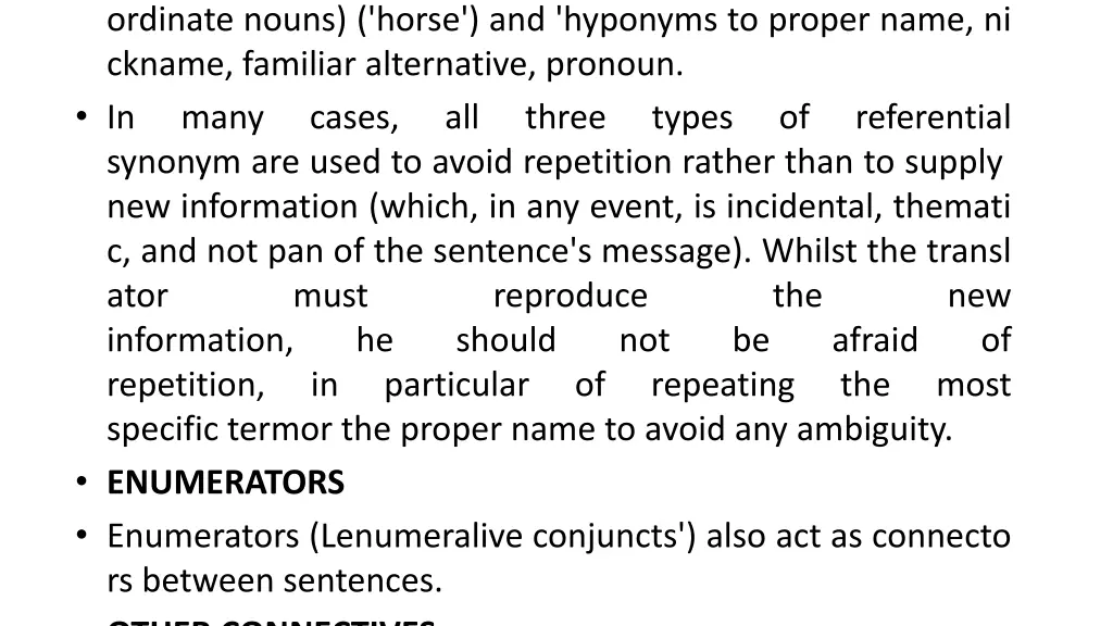 ordinate nouns horse and hyponyms to proper name