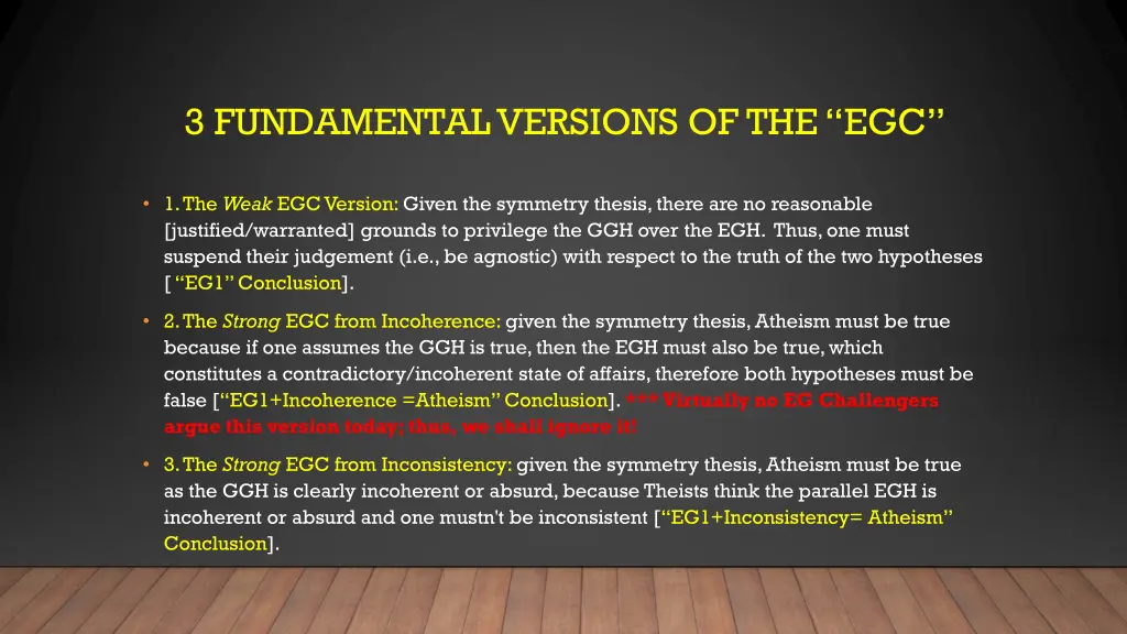 3 fundamental versions of the egc