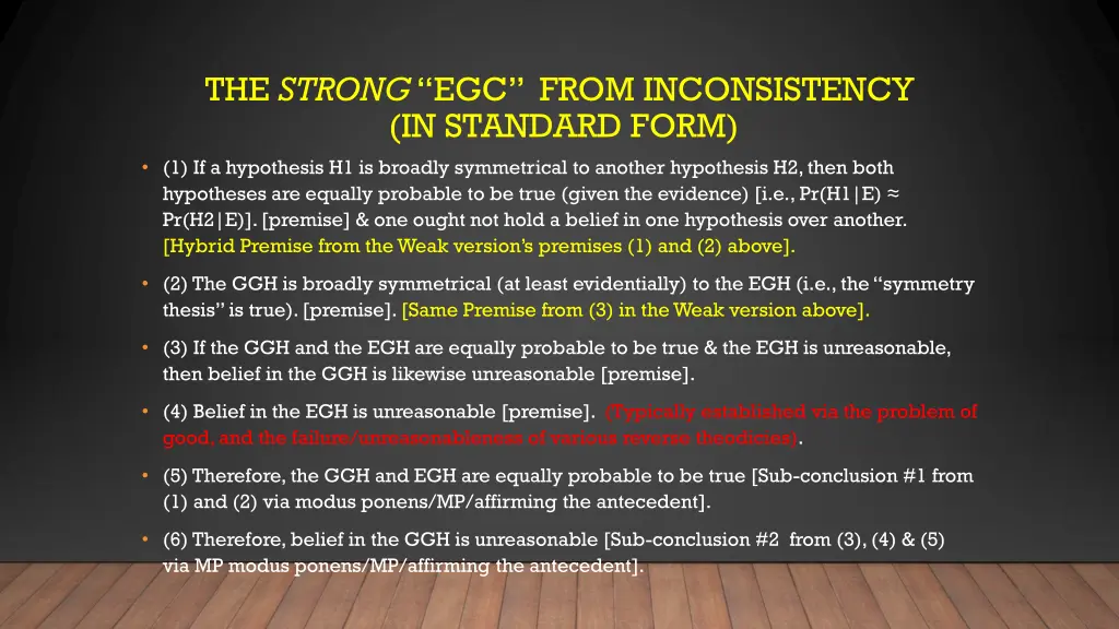 the strong egc from inconsistency in standard form