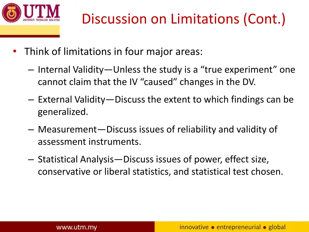 discussion on limitations cont