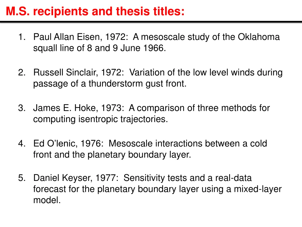 m s recipients and thesis titles