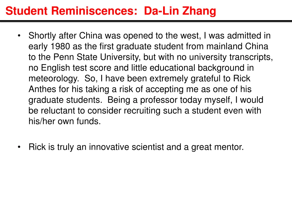 student reminiscences da lin zhang