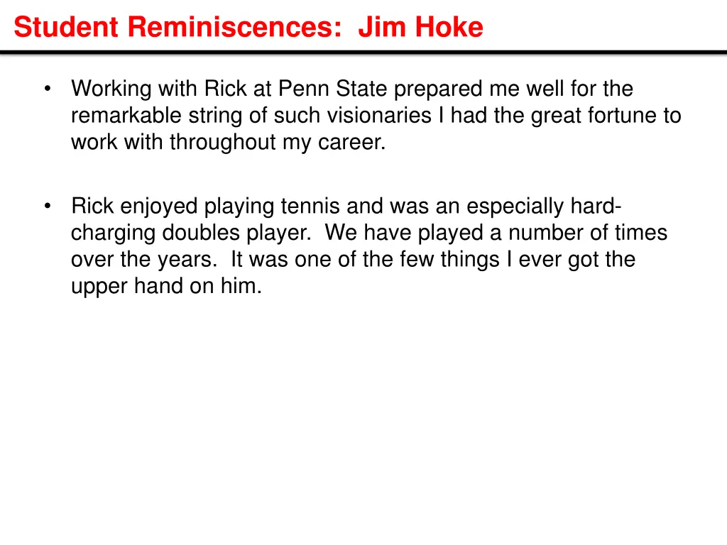 student reminiscences jim hoke 1