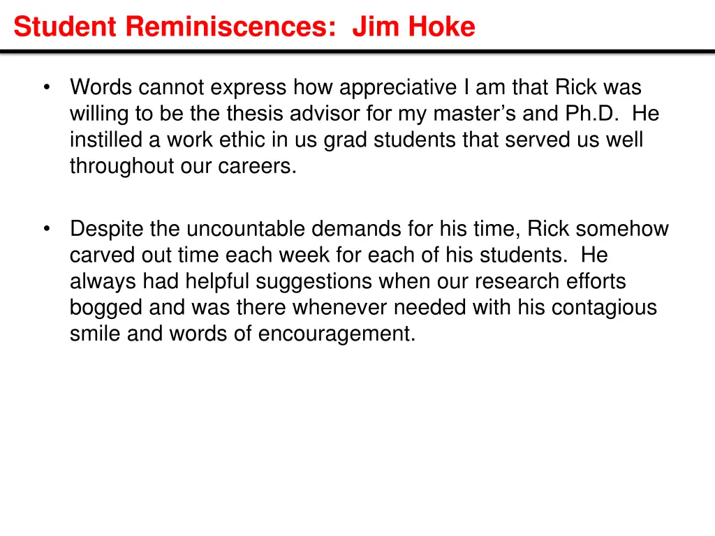 student reminiscences jim hoke