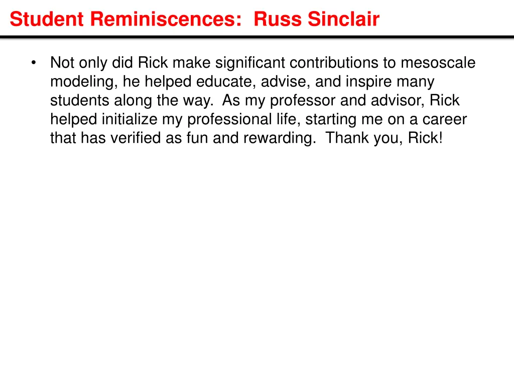 student reminiscences russ sinclair