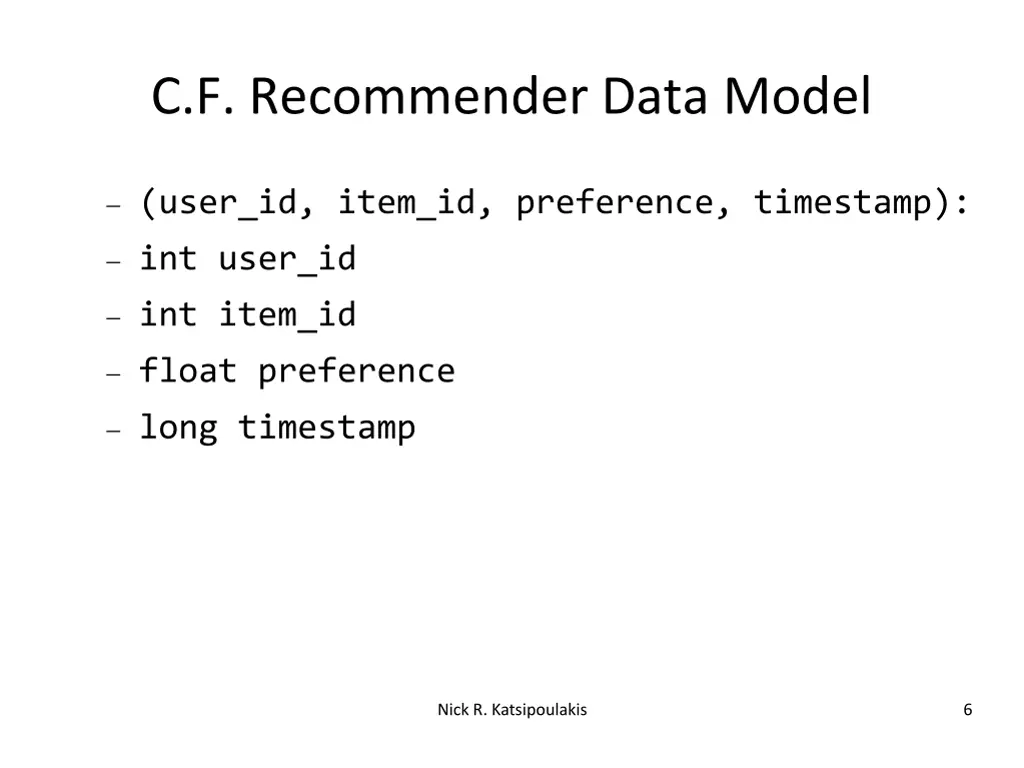 c f recommender data model