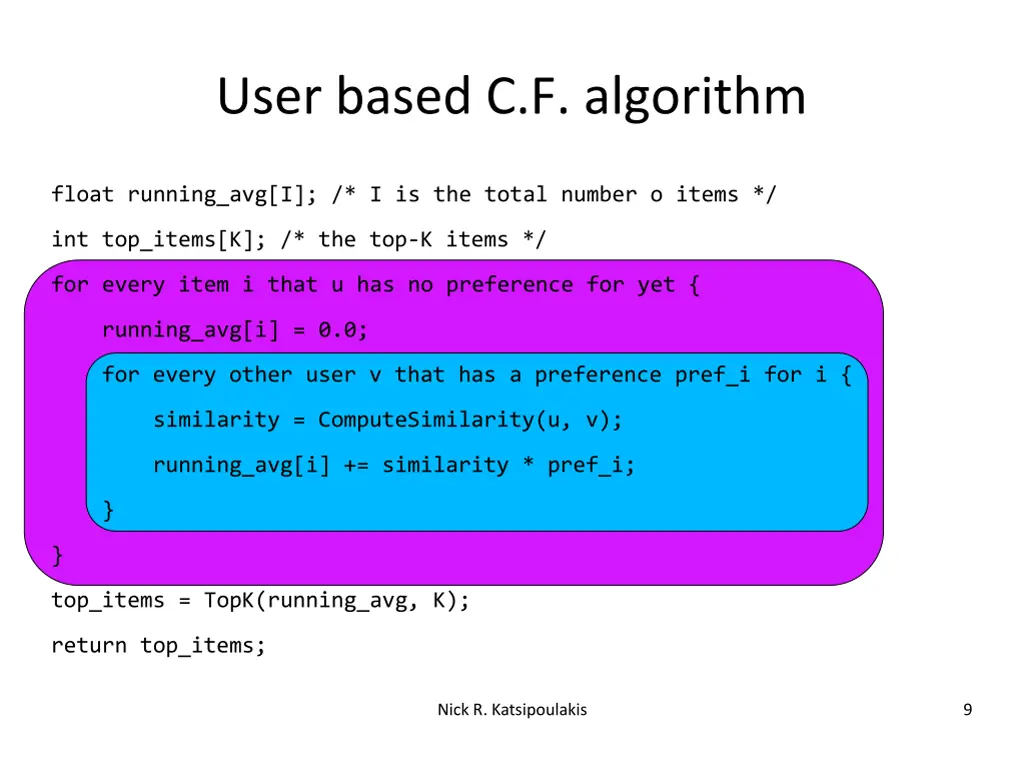 user based c f algorithm