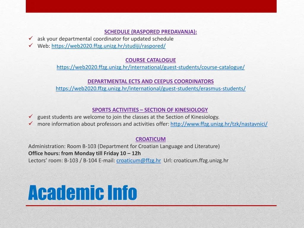 schedule raspored predavanja