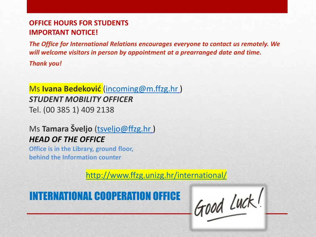 office hours for students important notice