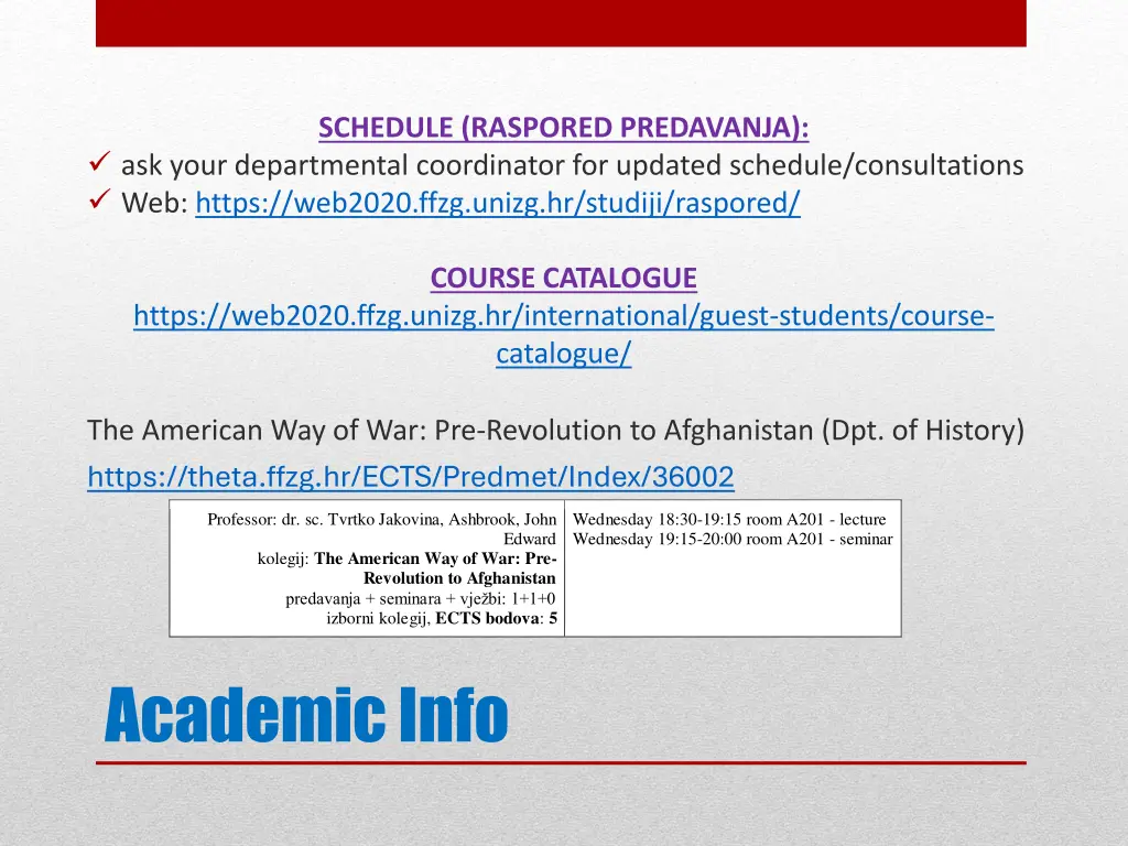 schedule raspored predavanja ask your