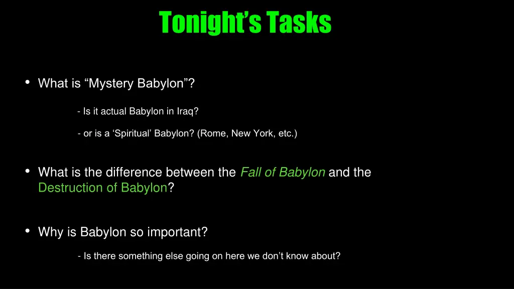 tonight s tasks