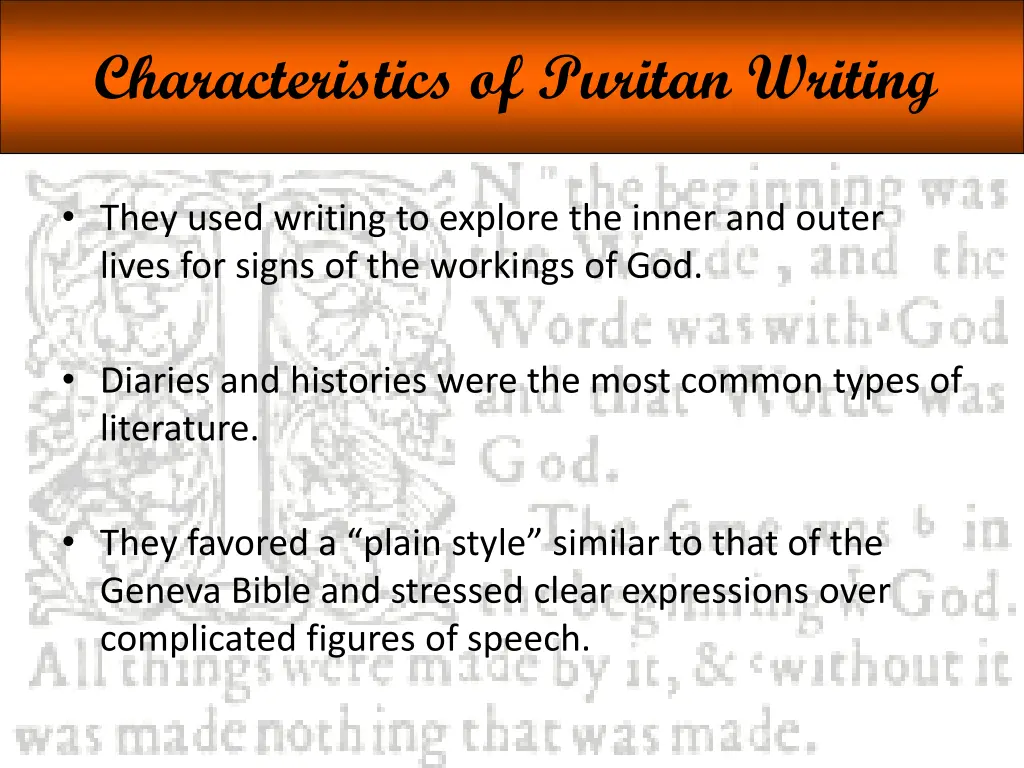 characteristics of puritan writing 1