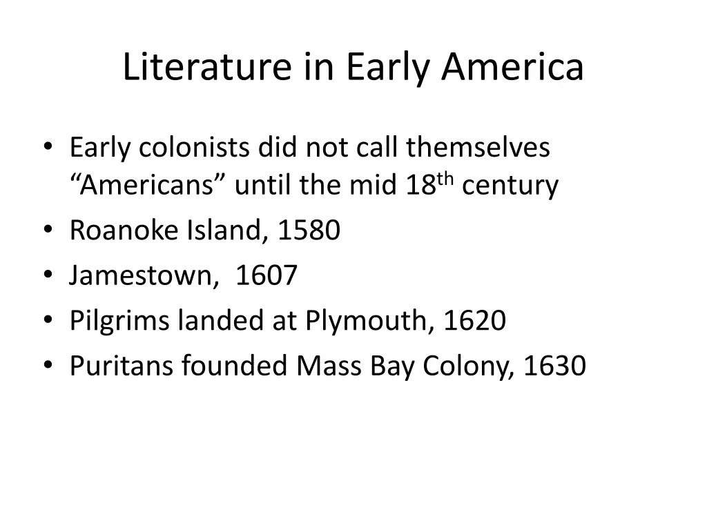 literature in early america