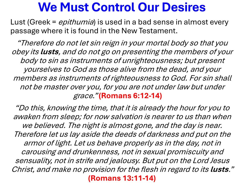 we must control our desires lust greek epithumia