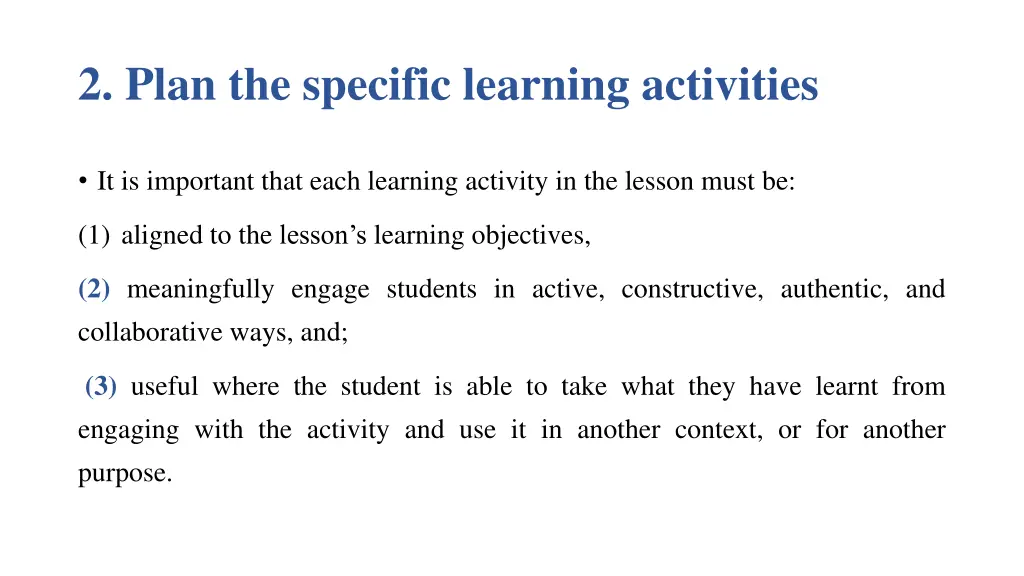 2 plan the specific learning activities 1