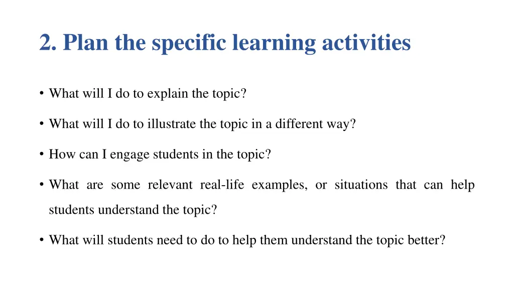 2 plan the specific learning activities