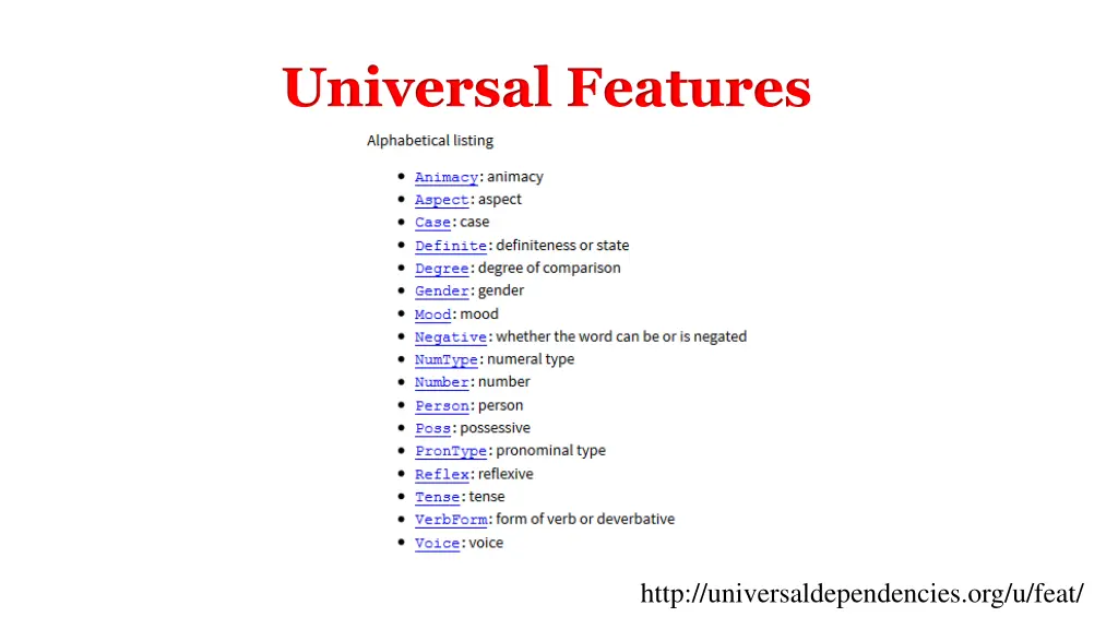 universal features