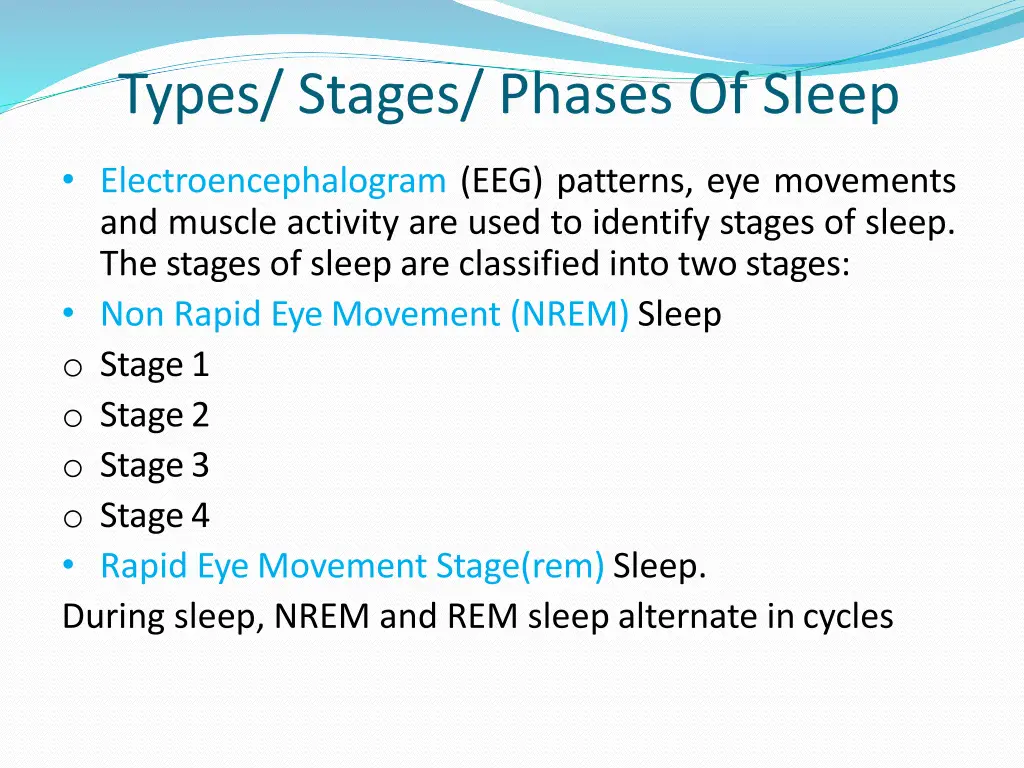 types stages phases of sleep