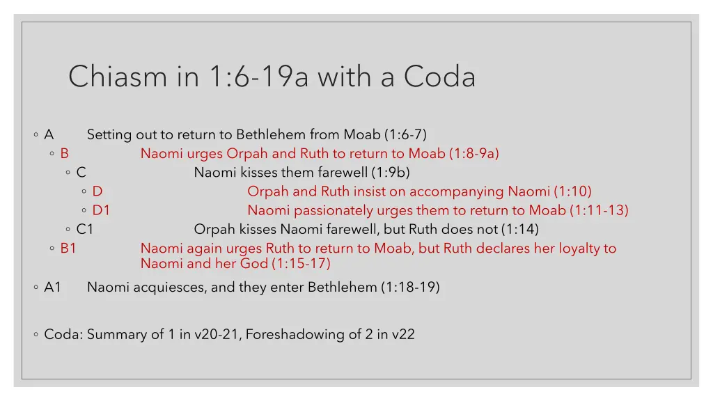 chiasm in 1 6 19a with a coda
