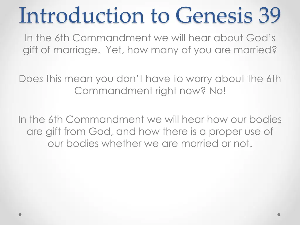 introduction to genesis 39 in the 6th commandment