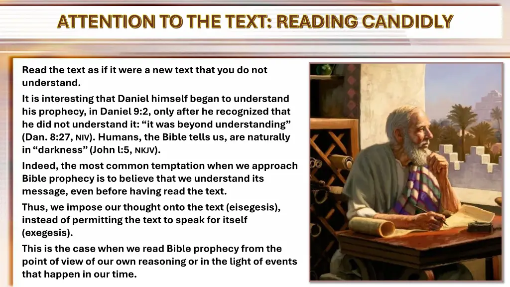 attention to the text reading candidly