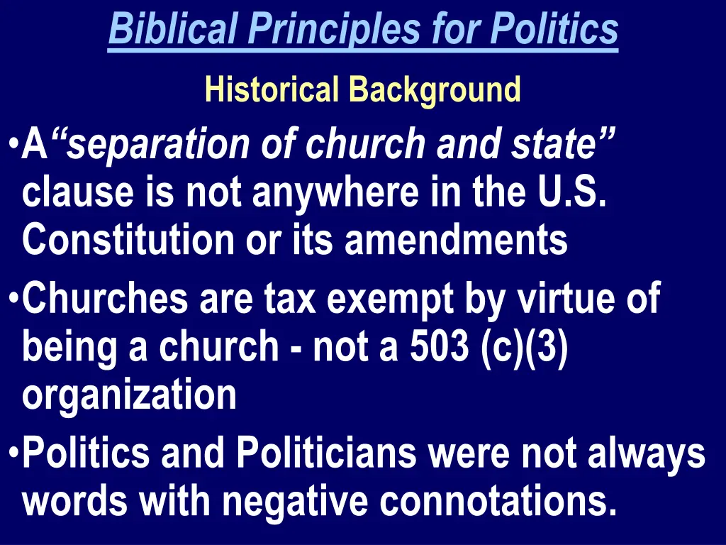 biblical principles for politics historical