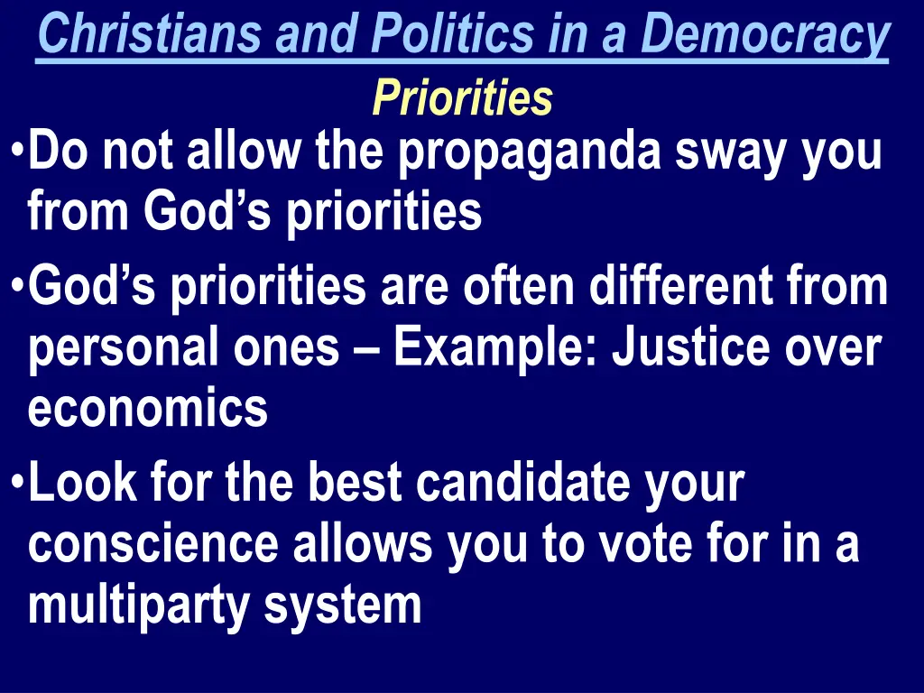 christians and politics in a democracy priorities