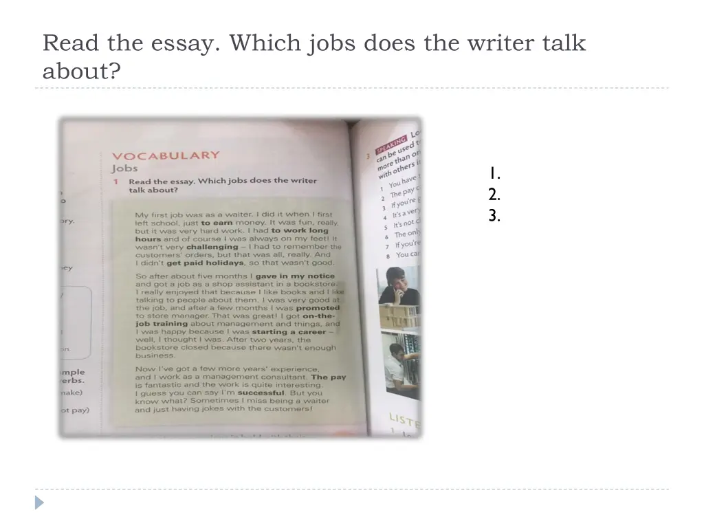 read the essay which jobs does the writer talk