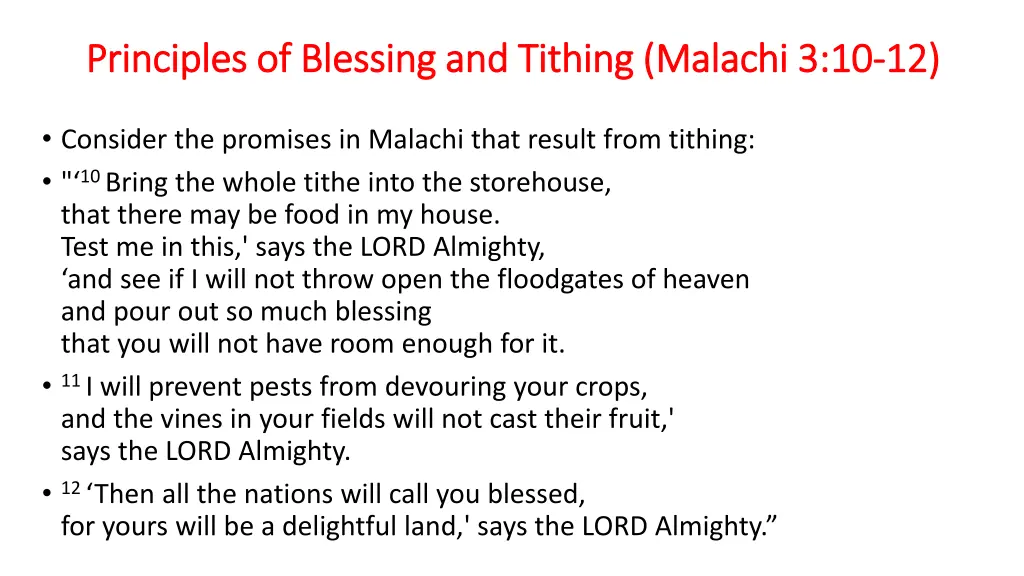 principles of blessing and tithing malachi