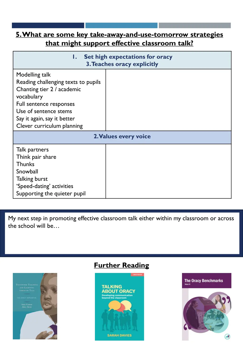 5 what are some key take away and use tomorrow