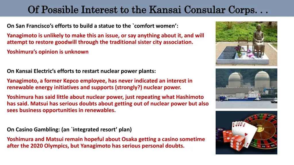 of possible interest to the kansai consular corps