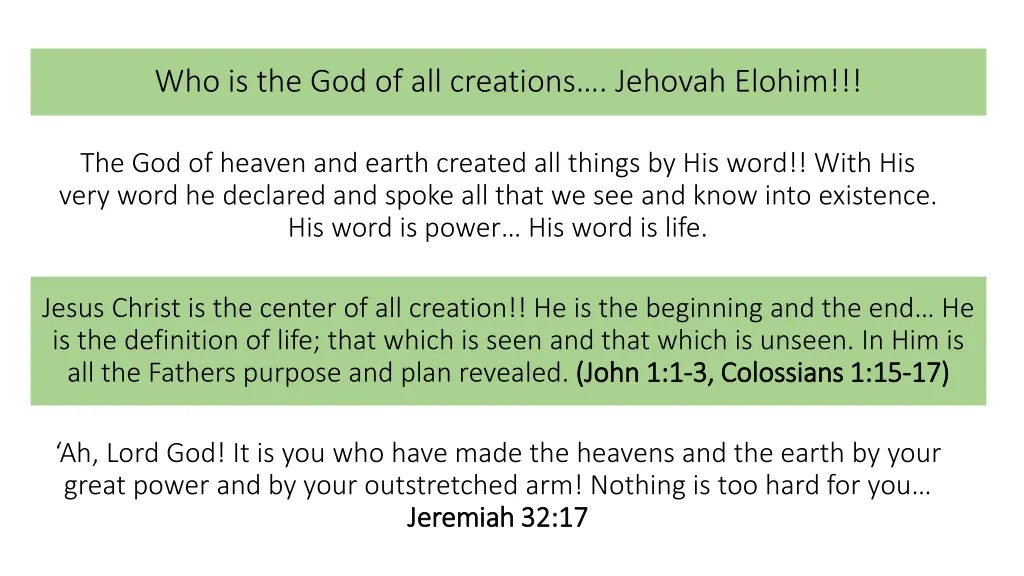 who is the god of all creations jehovah elohim