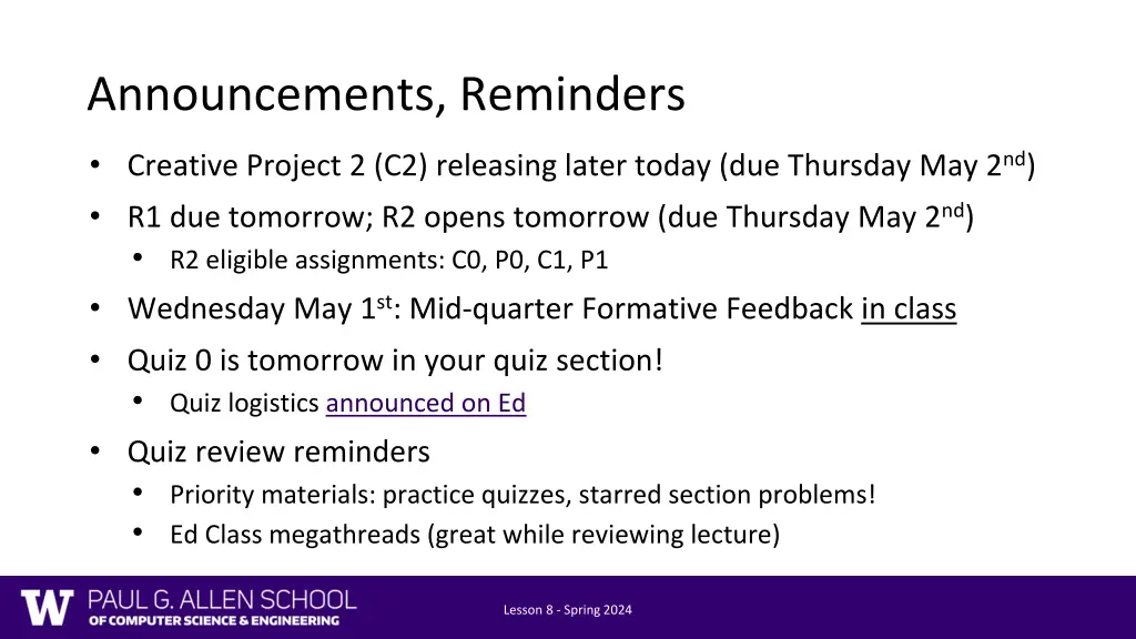 announcements reminders