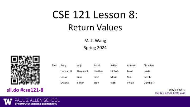 cse 121 lesson 8 return values