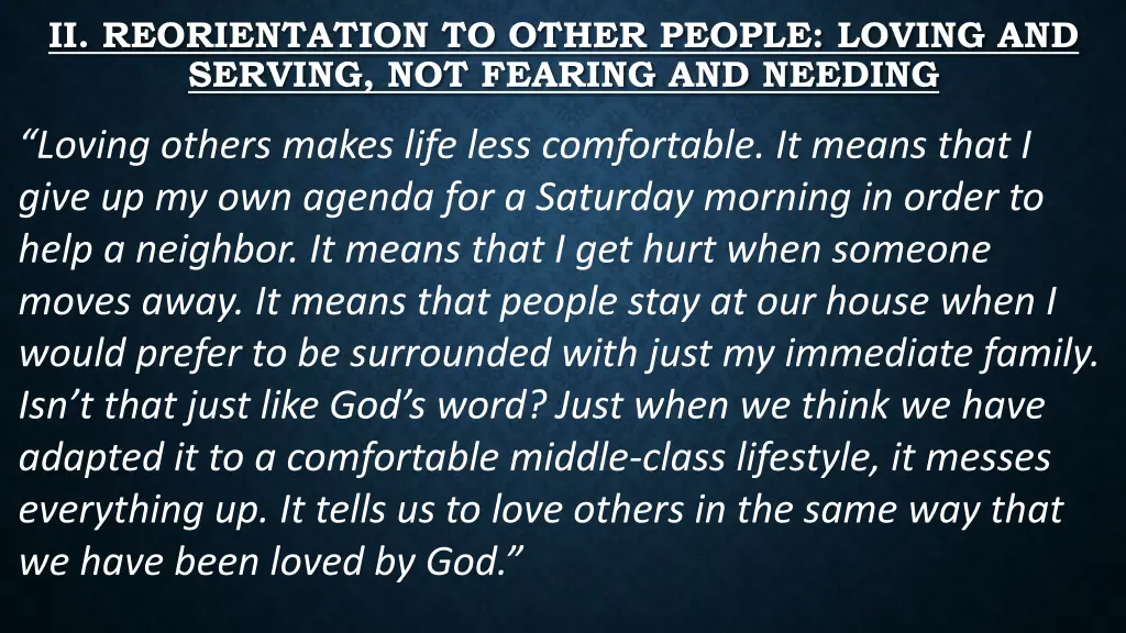 ii reorientation to other people loving 2