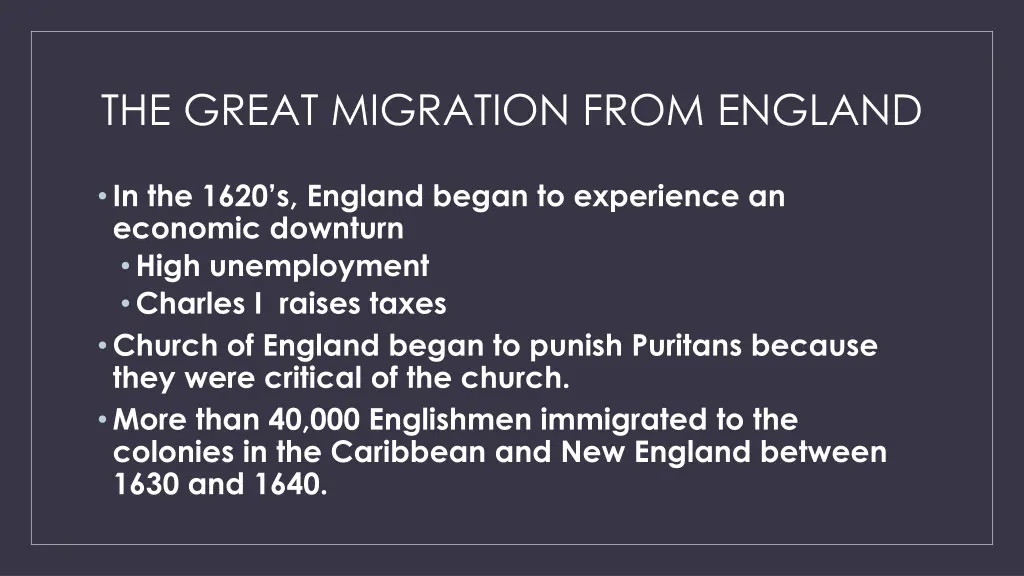 the great migration from england