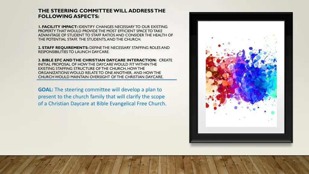 the steering committee will address the following